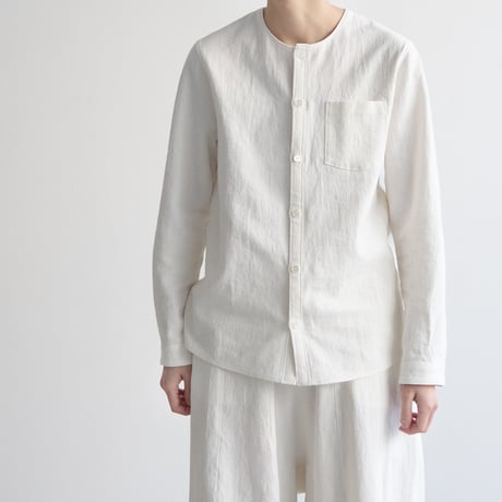 cotton linen canvas /collarless shirt/off white