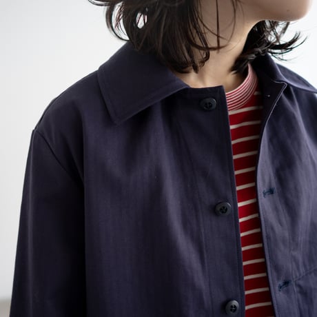cotton herringbone coverall jacket/faded navy