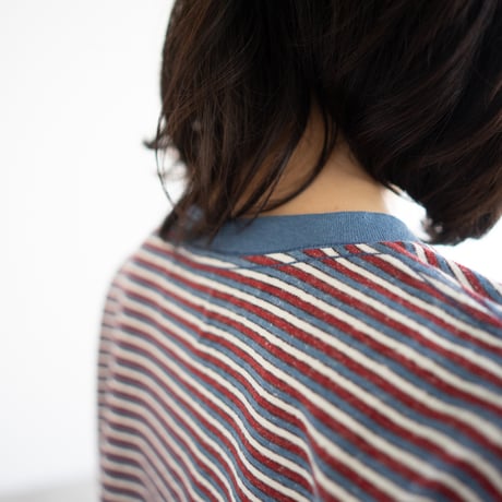 multi border summer tee/smokeblue×bordeaux/size3