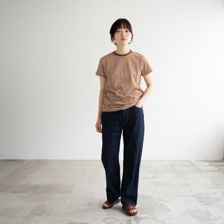 multi border summer tee/orange×olive/size2