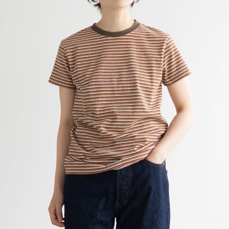 multi border summer tee/orange×olive/size2