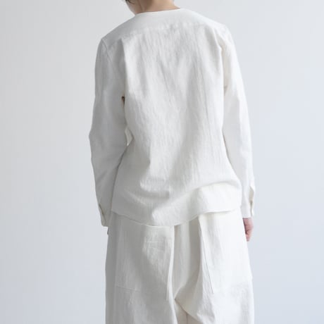 cotton linen canvas /collarless shirt/off white