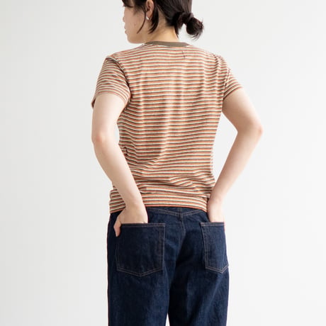 multi border summer tee/orange×olive/size2