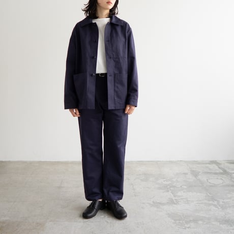cotton herringbone coverall jacket/faded navy