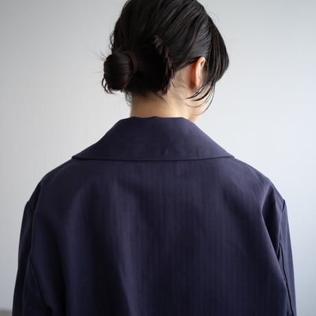 cotton herringbone coverall jacket/faded navy