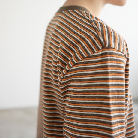 multi border summer tee/orange×olive/size3
