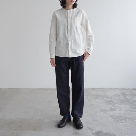 cotton linen canvas /collarless shirt/off white