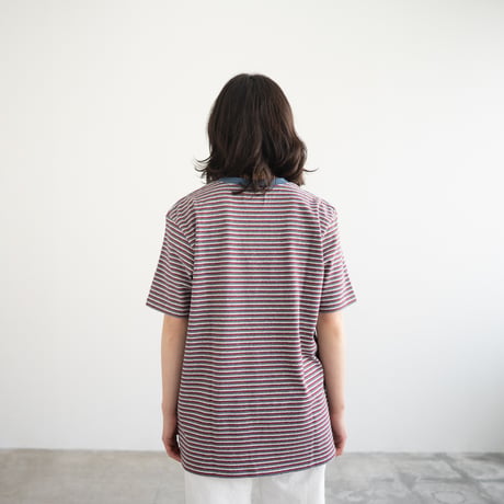 multi border summer tee/smokeblue×bordeaux/size3