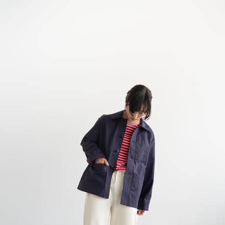 cotton herringbone coverall jacket/faded navy