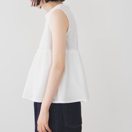 organic long-staple cotton/gathered sleeveless top /white