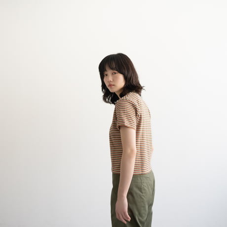 multi border summer tee/orange×olive/size1