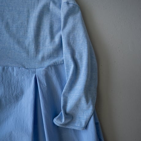 mixed fabric panel dress/blue heather