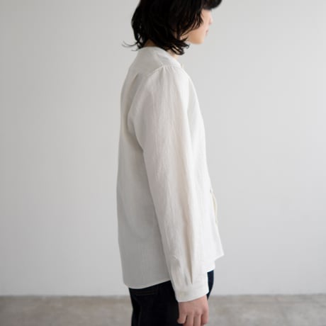 cotton linen canvas /collarless shirt/off white