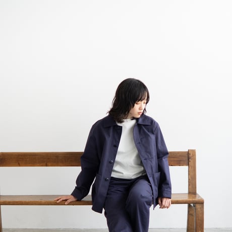 cotton herringbone coverall jacket/faded navy