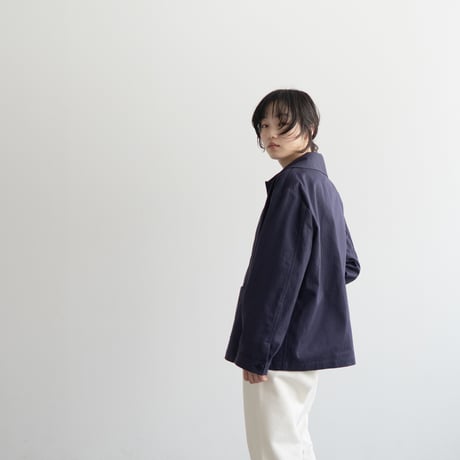 cotton herringbone coverall jacket/faded navy