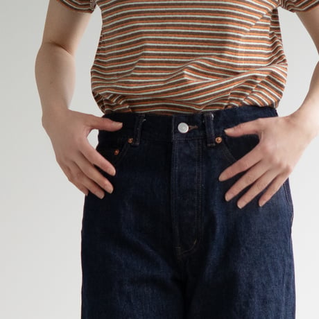 multi border summer tee/orange×olive/size2