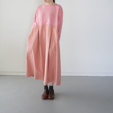 mixed fabric panel dress/red heather