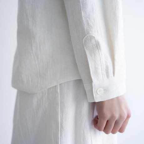 cotton linen canvas /collarless shirt/off white