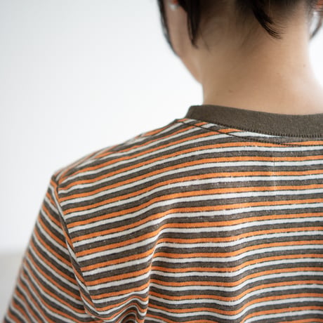 multi border summer tee/orange×olive/size2