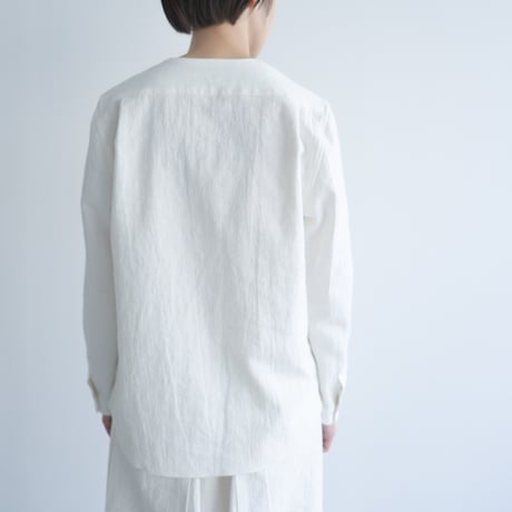 cotton linen canvas /collarless shirt/off white