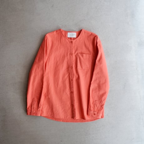 cotton linen canvas /collarless shirt/living coral