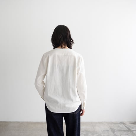 cotton linen canvas /collarless shirt/off white
