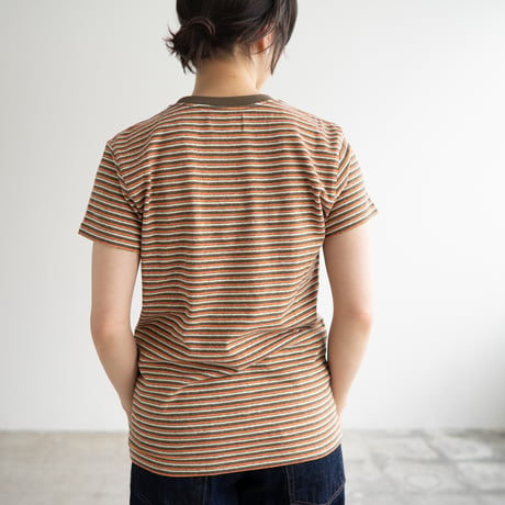 multi border summer tee/orange×olive/size2