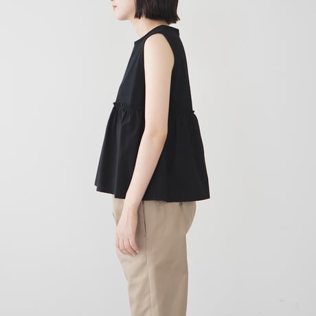 organic long-staple cotton/gathered sleeveless top /black