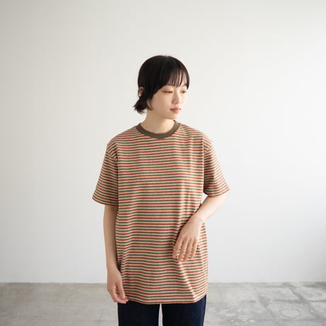 multi border summer tee/orange×olive/size3