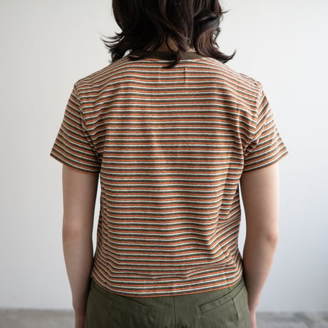 multi border summer tee/orange×olive/size1