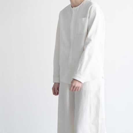 cotton linen canvas /collarless shirt/off white