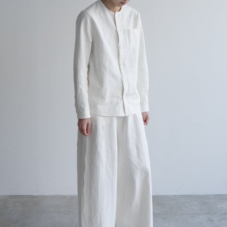 cotton linen canvas /collarless shirt/off white
