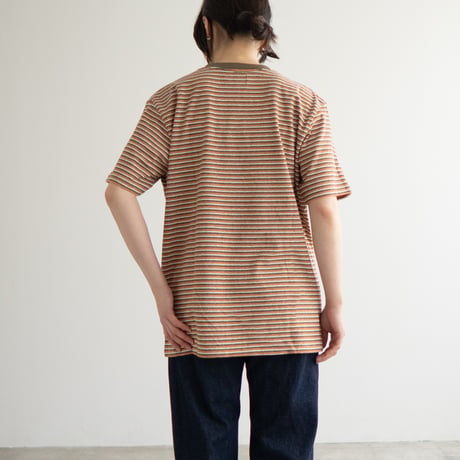 multi border summer tee/orange×olive/size3