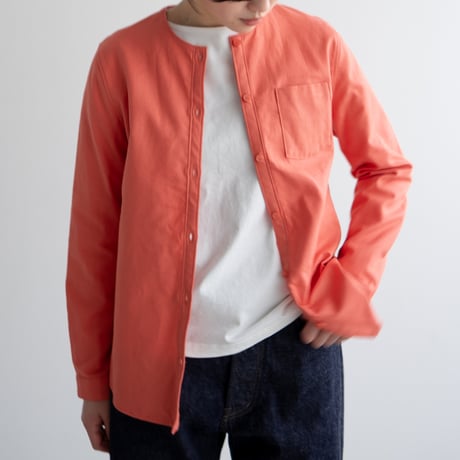 cotton linen canvas /collarless shirt/living coral