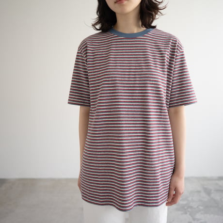 multi border summer tee/smokeblue×bordeaux/size3