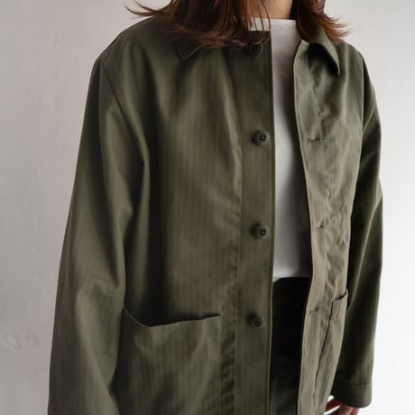cotton herringbone coverall jacket/olive drab
