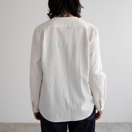 cotton linen canvas /collarless shirt/off white
