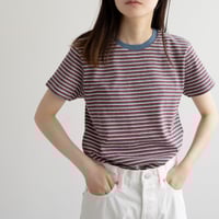 multi border summer tee/smokeblue×bordeaux/size2