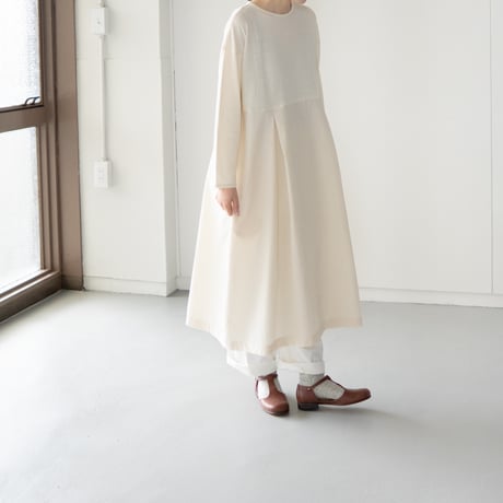 mixed fabric panel dress/kinari