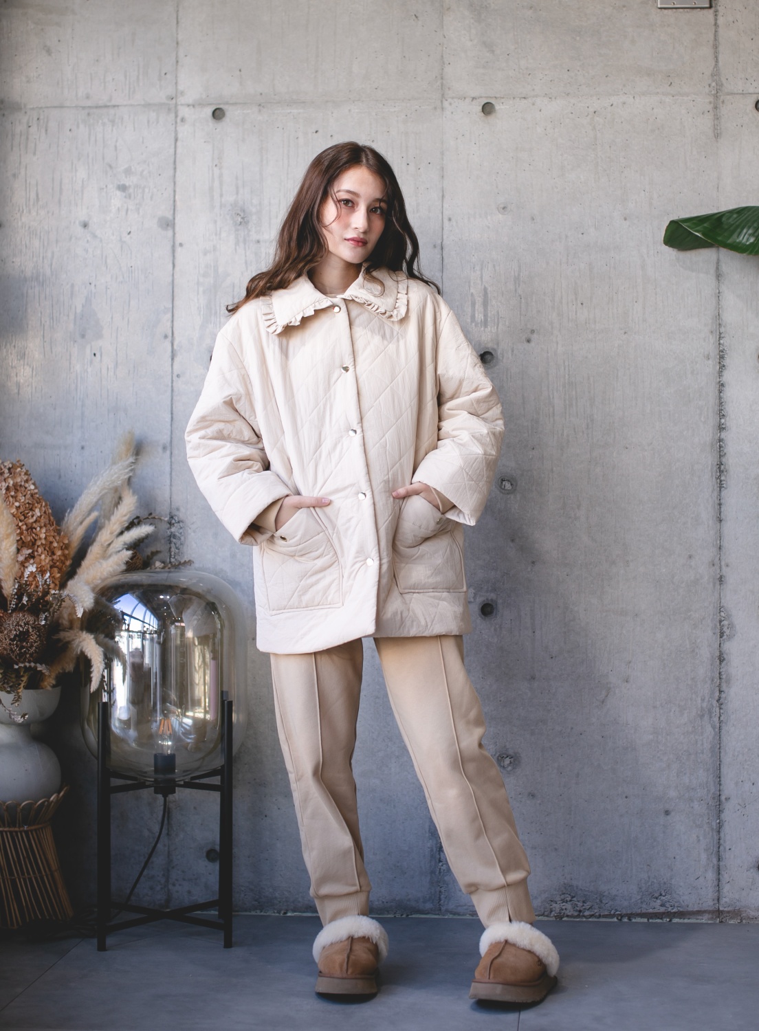 yuw】フリルカラーキルティングジャケット 公式 ストア