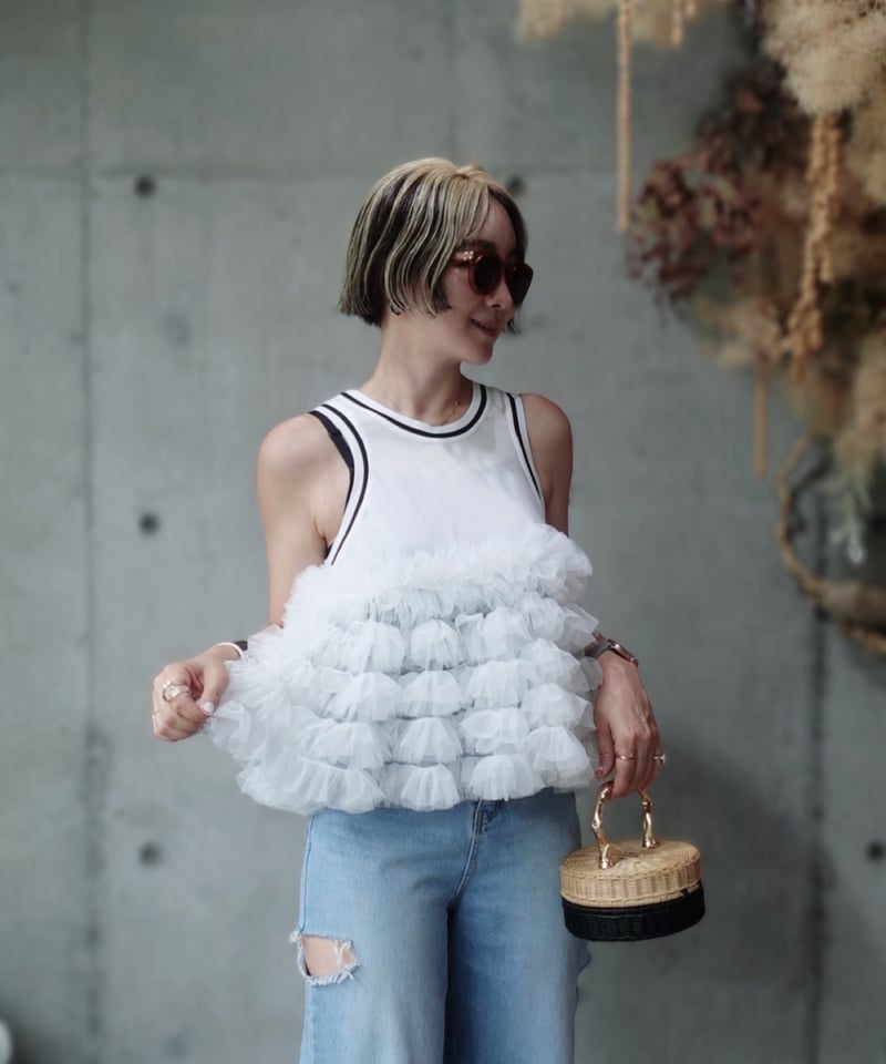 Bibiy フリルタンクトップ ショルダーフリルタンクトップ M 【メール便対応可】 レディース