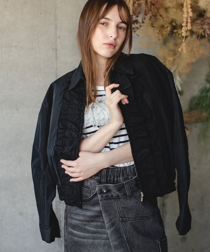 【美品】イシカワラボ バックフリルブルゾン ブラック フリーサイズ 洗える イシカワラボ バックフリルブルゾン イシカワラボ バックフリル