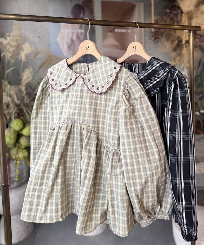 original）チェック柄ジャカードブラウス | make_ai