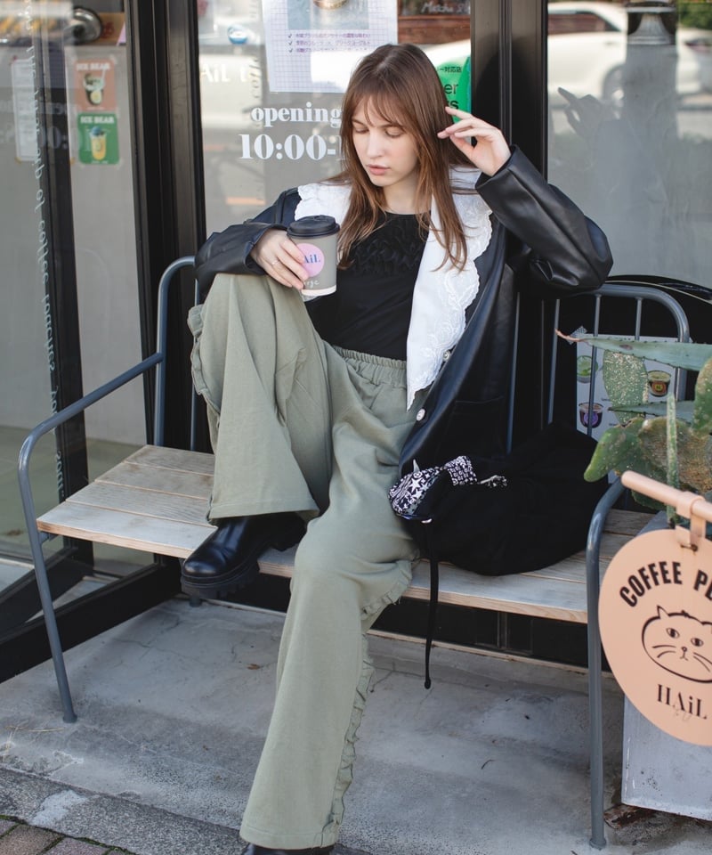 select)レース襟レザージャケット | make_ai