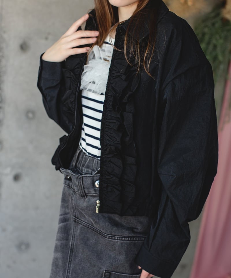 【美品】イシカワラボ バックフリルブルゾン ブラック フリーサイズ 洗える イシカワラボ バックフリルブルゾン イシカワラボ バックフリル