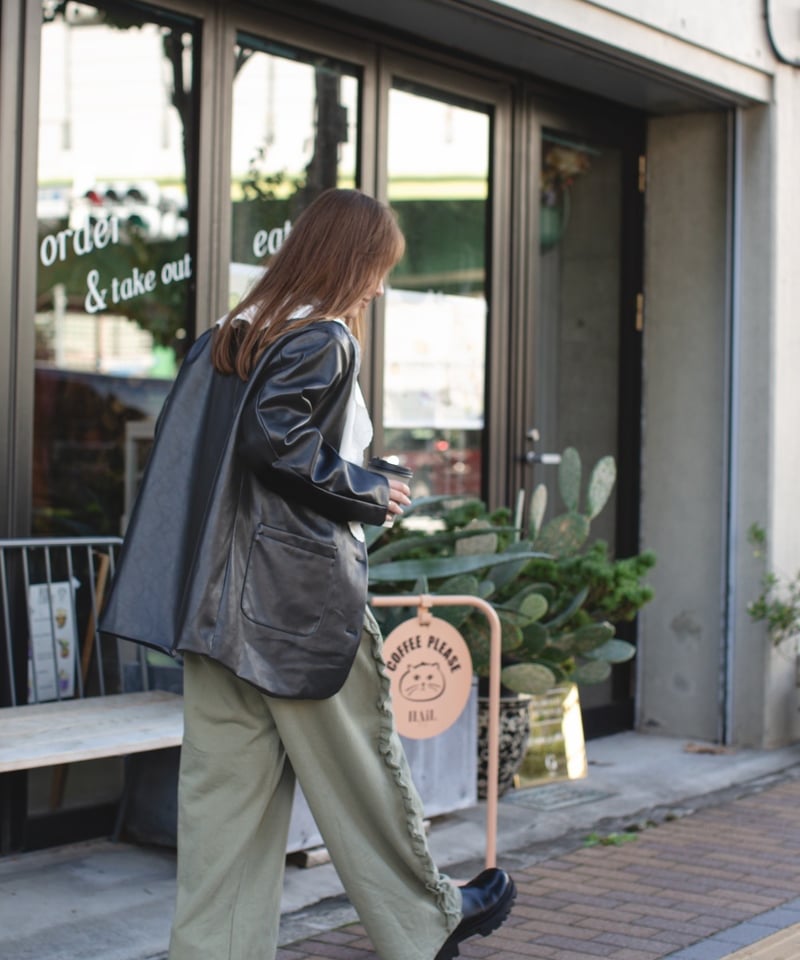 select)レース襟レザージャケット | make_ai