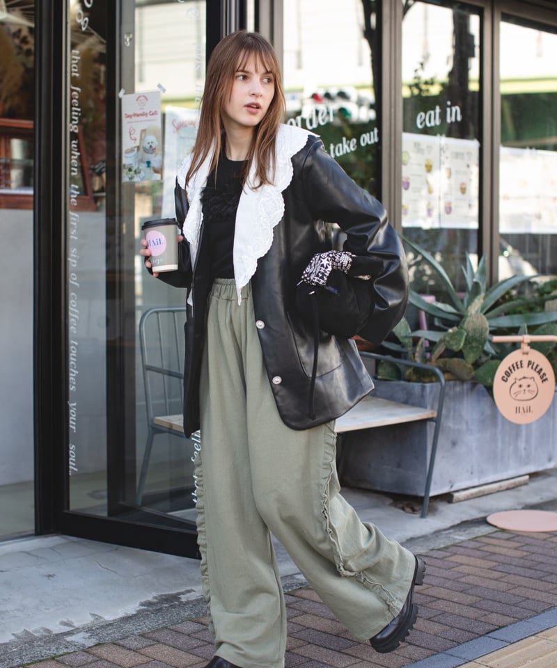 select)レース襟レザージャケット | make_ai