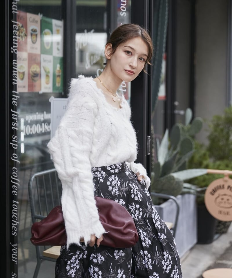 メイクアイ/make-ai/ジャガード ボリューム スカート/フラワー/リボン