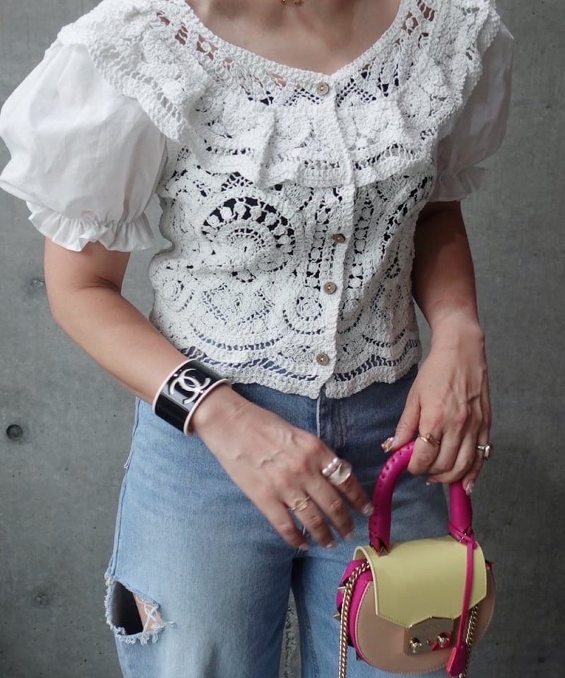 展示品SALE（select）レース編みパフスリーブブラウス | make_ai
