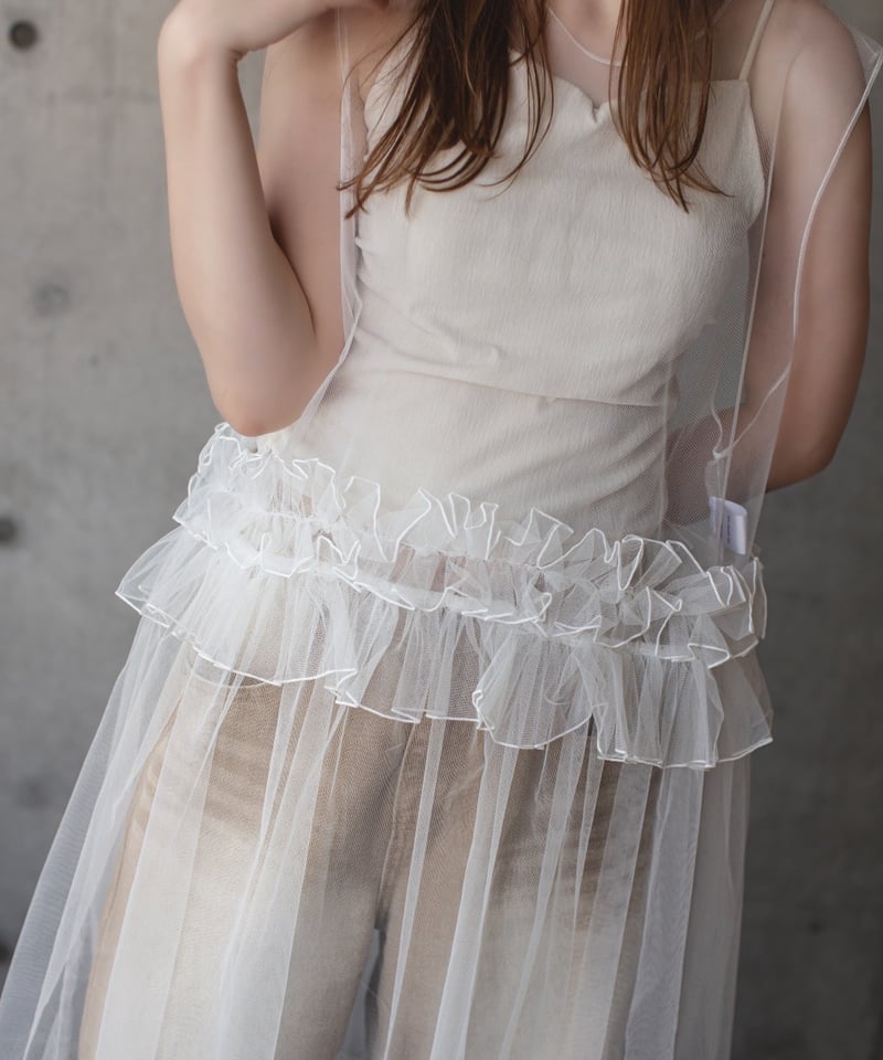 グレー チュール フリル ワンピース FREAK'S STORE/チュールフリルワンピース / シアーワンピース
